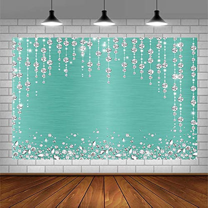Sendy 7x5ft Turquoise Diamonds Curtain Backdrop for Photography Birthday Party Decorations Wedding Bridal Shower Engagement Ceremony Banner Glitter Diamonds Background Photo Booth Studio Props Vinyl