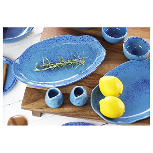 roro Hand-Molded Ceramic Stoneware Oval Dinner Plates Set of 2 - Coral Beach Blue, Speckled Design, 12.5" x 7.5" - Microwave, Oven, Dishwasher Safe, Restaurant-Grade, Prop 65 Compliant - color: Coral Beach Blue, size: Oval Plate x 2