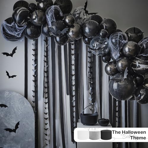 PartyWoo Black Crepe Paper Streamers 4 Rolls 328 ft Pack of Black Crepe Paper for Graduation Halloween New Year Anniversary Birthday Party Decorations (1.8 Inch x 82 Ft/Roll), Black-19 - color: Black-9106