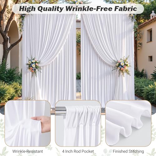 8ftx10ft Wrinkle Free White Backdrop Curtain - 10 Feet Photography Backdrop Drapes, Silky Polyester Back Drop Cloth for Wedding Baby Shower Balloon Arch Background - color: White, size: 8FTx10FT (W4'xH10', 2 Panels)