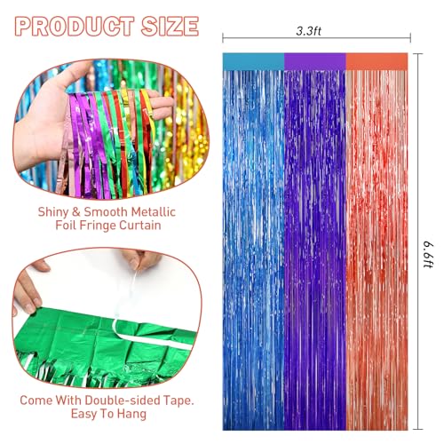 Mexican Style Rainbow Tinsel Backdrop Foil Fringe Curtains - 2 Packs Door Streamers Backdrop for Birthday Door Decorations, Party Supplies for Bachelorette, Christmas, Cinco De Mayo Decorations - color: Mexican Color