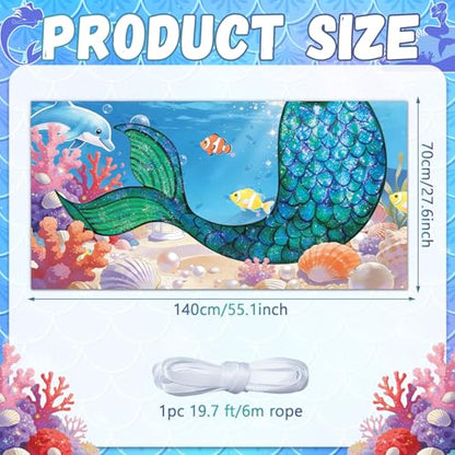 Mermaid Birthday Party Decorations Under the Sea Banner Backdrop Mermaid Tail Photography Background Ocean Theme Photo Props for Summer Girls Princess Birthday Indoor Outdoor Party Decoration Supplies