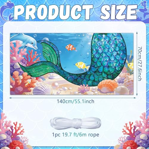 Mermaid Birthday Party Decorations Under the Sea Banner Backdrop Mermaid Tail Photography Background Ocean Theme Photo Props for Summer Girls Princess Birthday Indoor Outdoor Party Decoration Supplies