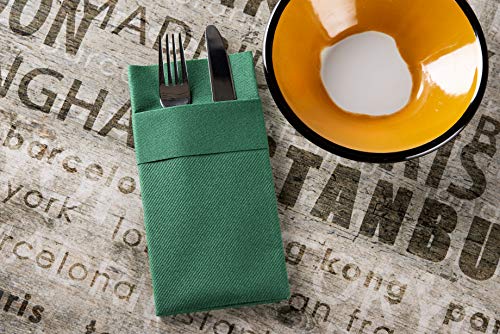 Moyes Home Green Disposable Dinner Napkins with Pocket - Linen-Feel Pre-Folded Cloth-Like Paper Napkins for Silverware, Weddings, Dinner Parties, 16x16 in, Pack of 50 - color: Green