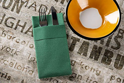 Moyes Home Green Disposable Dinner Napkins with Pocket - Linen-Feel Pre-Folded Cloth-Like Paper Napkins for Silverware, Weddings, Dinner Parties, 16x16 in, Pack of 50 - color: Green
