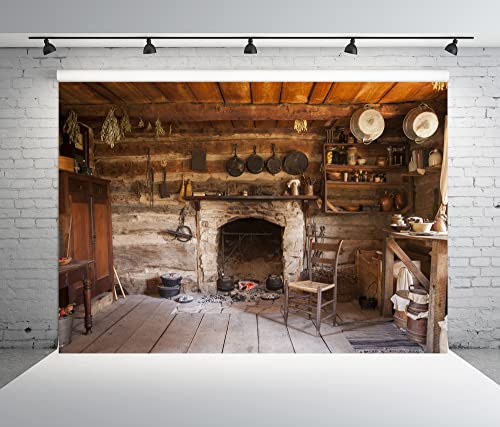 BELECO Rustic Kitchen Backdrop 9x6ft Fabric Western Old Wooden House Kitchen Interior Background Rural Farmhouse Fireplace Cooking Utensils Cooking Background Farmers Cowboys Portrait Photo Props - size: 9x6FT