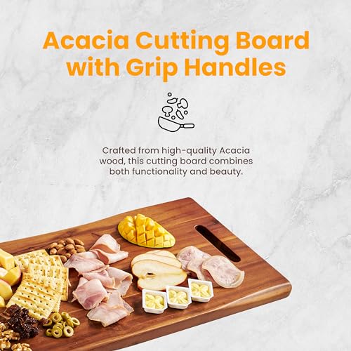 TIDITA 24" Large Acacia Wood Charcuterie Board with Handles - Extra Long Wooden Serving Cheese Boards - Rectangular Serving Platter for Meat Steak, Cracker Appetizers, Fruit Decorative Display - size: 24" x 9.8" x 1"