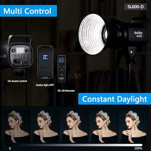 Godox SL60IID LED Video Light Kit, 70W x2 Daylight Continuous Lighting for Photography Podcast, Studio Fill Light APP Controlled with Bowens Mount, 8 FX Effect, Softbox, Light Stand, Remoter Bag - size: SL60II-D kit