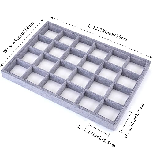 24 Grids Stackable Jewelry Tray Organizer with Removable Dividers, Velvet Jewelry Display Tray for Earrings Necklaces Bracelet Rings Display Showcase - Grey - color: Grey