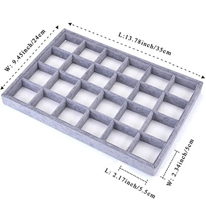 24 Grids Stackable Jewelry Tray Organizer with Removable Dividers, Velvet Jewelry Display Tray for Earrings Necklaces Bracelet Rings Display Showcase - Grey - color: Grey