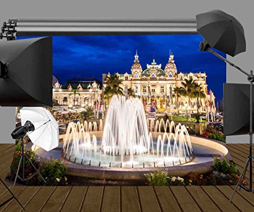 7X5ft Beautiful Fountain Backdrop Beautiful Monte Carlo Casino Architectural Landscape Backdrops for Photography Photo Studio Background Props LY097