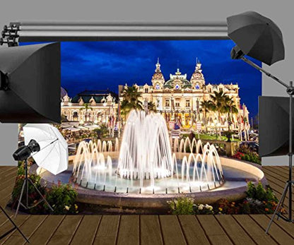 7X5ft Beautiful Fountain Backdrop Beautiful Monte Carlo Casino Architectural Landscape Backdrops for Photography Photo Studio Background Props LY097