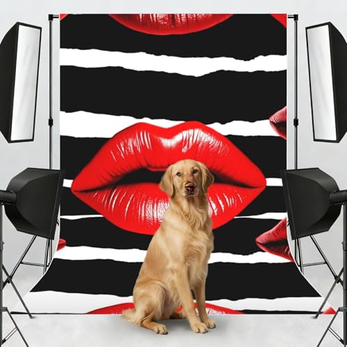 Red Lips Kiss Backdrop Background for Photography 5x7ft Photobooth Professional Photo Backdrop Curtains Video Photography Studio Photo Backgrounds Banner Booth Background Screen Parties - color: Red Lips Kiss