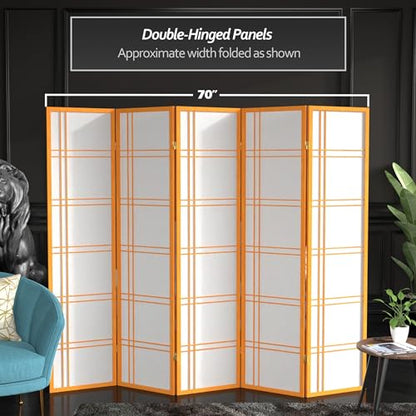 Red Lantern 6 ft. Tall Double Cross Shoji Screen - Honey - 5 Panels - color: Honey, size: 5 Panel