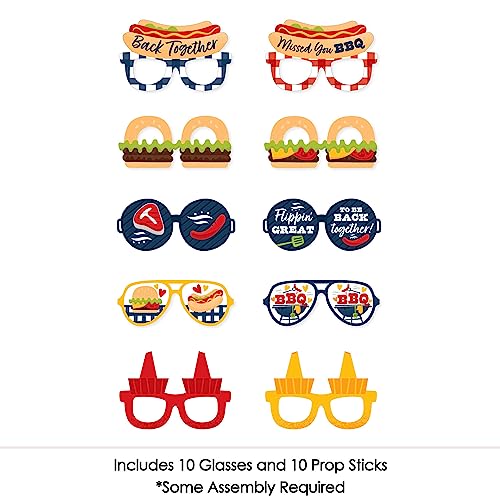 Big Dot of Happiness Missed You BBQ Glasses - Paper Card Stock Backyard Summer Picnic Party Photo Booth Props Kit - 10 Count