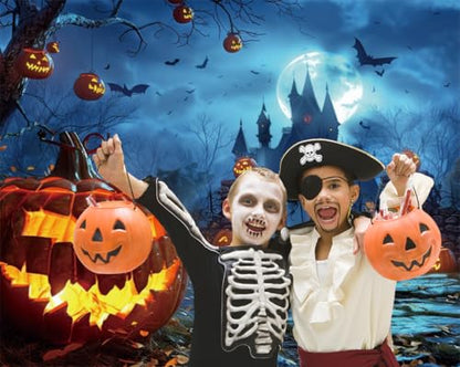 Halloween Backdrop 10x8ft Blue Horror Full Moon Night Pumpkin Lantern Bats Scary Castle Photography Background for Spooky Party Decorations Banner Photo Booth Props