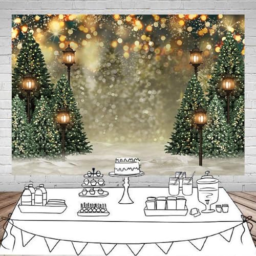 Mocsicka Winter Forest Landscape Backdrop Snowy Christmas Pine Tree Halo Spots Photography Background Winter Wonderland Forest Family Party Wall Decoration Photo Studio Props (10x8ft) - size: 10x8ft