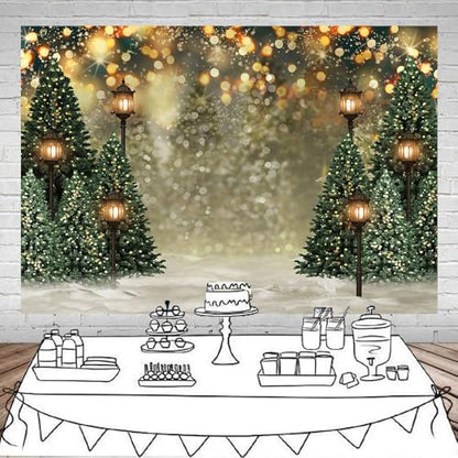 Mocsicka Winter Forest Landscape Backdrop Snowy Christmas Pine Tree Halo Spots Photography Background Winter Wonderland Forest Family Party Wall Decoration Photo Studio Props (10x8ft) - size: 10x8ft