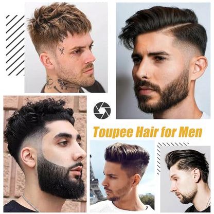 Mens Toupee Human Hair Hairpiece Male Unit Mono Lace Hair Replacement System for Balding Durable Hair Systems 8x10 Inch 1# Jet Black Natural Hairline Prosthesis Units Implant - color: 1# Jet black - Mono NPU, size: 8x10 Inch