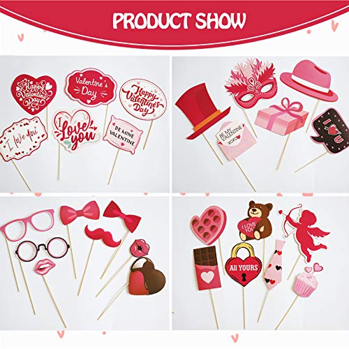 Valentines Day Photo Booth Props Kit, 28PCS Photography Props, Funny DIY Picture Selfie Accessories for Valentine’s Day Wedding Party Suppliers Favor Birthday Shower Decoration Decor