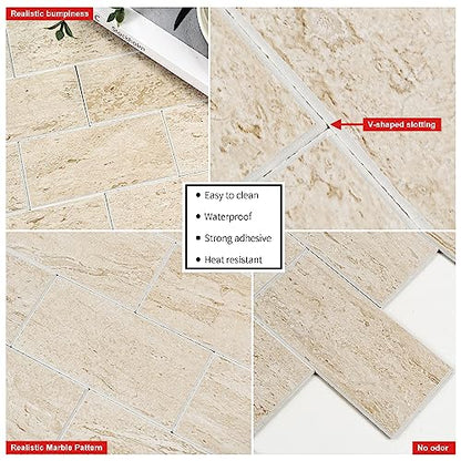20-Sheet Greek Beige Sandstone Peel and Stick Backsplash - 13.5" x 5.8" Thickened 3D Subway Tile - 1.4X Coverage Area Grout-Free Wall Tiles for Kitchen & Bathroom (9.2 Sq.Ft) - color: Beige Sandstone Texture