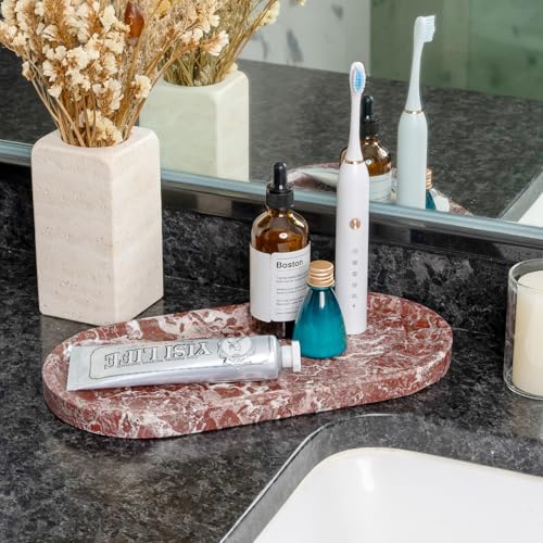 Koville Norway Natural Marble Tray, 12"x6" Vanity Decorative Tray for Countertop, Catchall Tray for Perfume, Candles, Jewelry Dish - color: Rose Lepanto, size: 12" x 6" x 0.8"