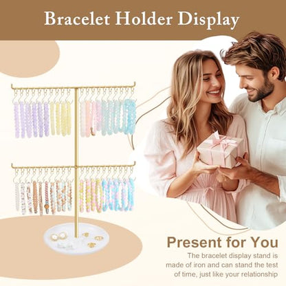 OAOLEER Bracelet Holder Display, Gold Jewelry Holder with 40 Movable Hooks Bracelet Stand Organizer, Jewelry Display Stand for Necklaces Bangles (2 Tier) - size: 2 Tier-Gold