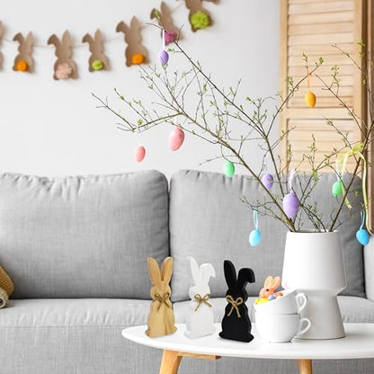 Easter Wooden Bunny Decor Set of 3 Rustic Farmhouse Spring Rabbit Table Decorations Wood Block Figurines Tiered Tray Shelf Mantel Display