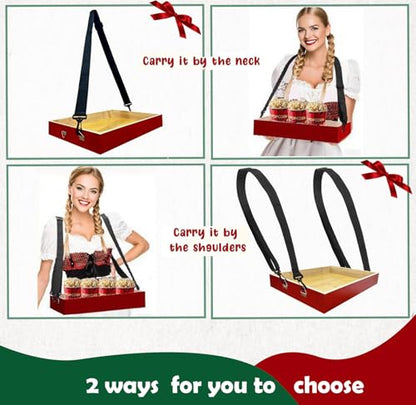 Wooden Snack Trays with Strap,Red Snack Tray Usherette Popcorn Drink Beverage Carrier Movie Snack Usherette Vendor Trays for 20's Theme Costume Accessory Carnival Prop