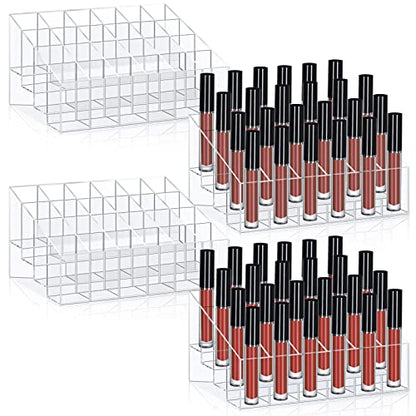 Macarrie 4 Pieces Lipstick Holder Organizer 24 Slot Acrylic Lipstick Makeup Organizer Case Display Stand Storage Box for Lipsticks Lipgloss Brushes Cosmetics - size: 24 Slot