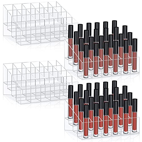 Macarrie 4 Pieces Lipstick Holder Organizer 24 Slot Acrylic Lipstick Makeup Organizer Case Display Stand Storage Box for Lipsticks Lipgloss Brushes Cosmetics - size: 24 Slot