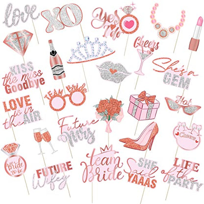 26 Pieces Bridal Shower Wedding Photo Booth Props Bachelorette Photo Props Rose Gold Pink Future Wife Party Decorations for Bridal Shower Out Hen Party Gift Accessories