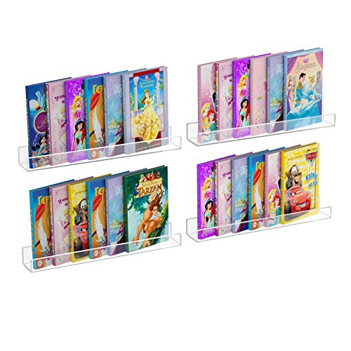 NIUBEE 24" Premium Acrylic Floating Nursery Kids Bookshelf Wall Ledge Shelf, Clear Invisible Spice Rack Bathroom Storage Shelves Display Organizer, 50% Thicker with Screwdriver, Set of 4 - size: 24"(4 Packs)