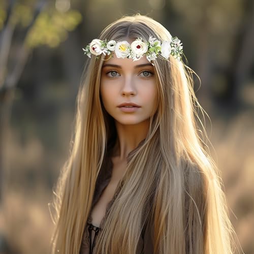 Bridal Flower Crown Flower Headband Floral Halo Floral Crown Wedding Party Cosplay Halloween Costume Photos - color: ivory white