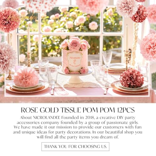 NICROLANDEE Wedding Decorations - 12 PCS Rose Gold Tissue Paper Pom Poms for Engagement Party Wedding Birthday Bridal Shower Bachelorette Baby Shower Ceiling Valentine's Day Party Backdrop Decor - style: Rose Gold