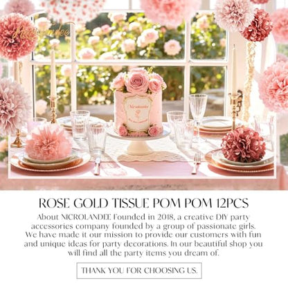 NICROLANDEE Wedding Decorations - 12 PCS Rose Gold Tissue Paper Pom Poms for Engagement Party Wedding Birthday Bridal Shower Bachelorette Baby Shower Ceiling Valentine's Day Party Backdrop Decor - style: Rose Gold