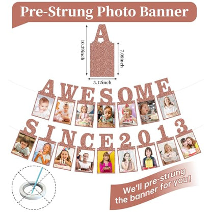 Pre-strung Awesome Since 2013 Photo Banner Birthday Decorations for Girls Women- Pink Rose Gold Glitter Happy 13th Birthday and Anniversary Decorations Party Supplies - style: Pink Rose Gold 13th