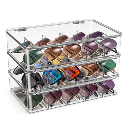 Sorbus Sunglasses Organizer - Plastic Stackable Eyeglass Case Storage Organizer for Multiple Glasses - Reading Glasses - style: 3 Pack