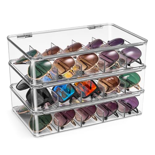 Sorbus Sunglasses Organizer - Plastic Stackable Eyeglass Case Storage Organizer for Multiple Glasses - Reading Glasses - style: 3 Pack