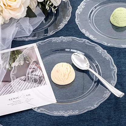 U-QE 60 Pieces Clear Plastic Plates - 10 Inch Clear Disposable Plates - Washable & Reusable - Premium Hard Disposable Dinner Plates - Party Supplies for Birthdays, Celebrations, Wedding and Events - color: Clear