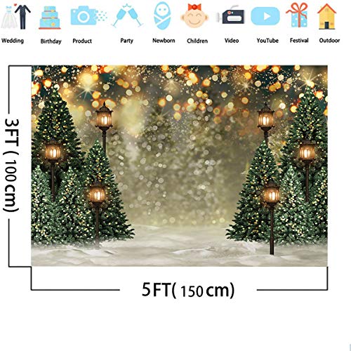 Mocsicka Winter Forest Landscape Backdrop Snowy Christmas Pine Tree Halo Spots Photography Background Winter Wonderland Forest Family Party Wall Decoration Photo Studio Props (5x3ft) - size: 5x3ft