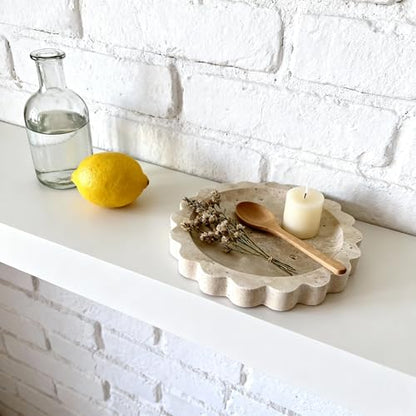 Natural Travertine Scalloped Edge Tray, 6.3"*6.3"Marble Ring Dish Jewelry Trinket Tray for Counter Dresser Nightstand, Home Decoration, Jewelry Storage,Women's Present (NS023)