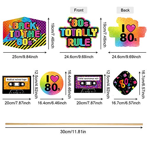 24 Pieces 80's Party Decorations 1980's Retro Centerpiece Sticks Back to 80s Hip Hop or Birthday Theme Party Centerpiece Sticks Table Toppers Photo Booth Props