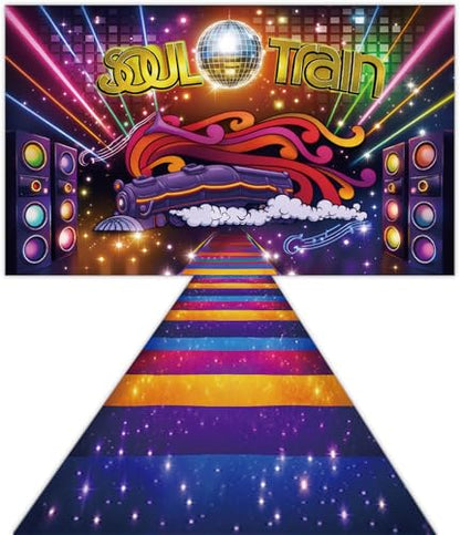 2 Pcs Retro 70's and 80's Neon Glow Photo Background Polyester Fabric Colorful Disco Dancing Prom Party Theme Photography Backdrop Runway Carpet Decoration Studio Props Banner