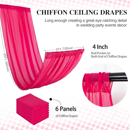 DUOBAO Elegant 20ft Hot Pink Chiffon Wedding Curtains - 6 Panels Sheer Drapes for Stage, Tent, and Photo Backdrops - color: Hot Pink, size: 60"W x 240"L (Pack of 6)
