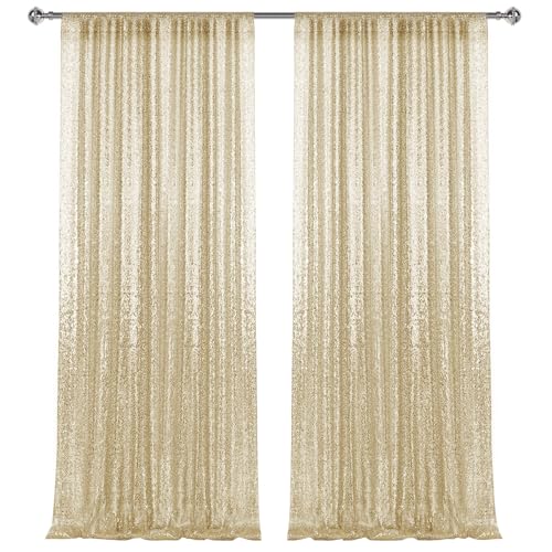 2×8FT-2PCS Champagne Gold Sequin Backdrop Curtains Panels, Photography Backdrop Glitter Curtains Fabric Background for Christmas Wedding Party Decor - color: Champagne, size: 2X8FT-2PCS