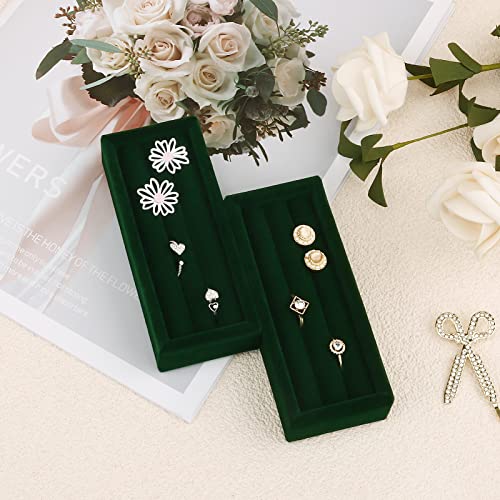 Small Jewelry Tray-Ring Organizer 2PCS Premium Velvet Rings Earrings Display Tray Storage Insert Holder for Jewelry Box, Drawer, Dresser (3 Slots, Green) - color: Green, size: 3 Slots
