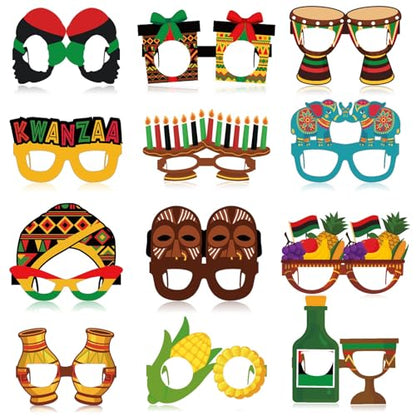 Pajean 36 Pcs Kwanzaa Party Favor Packs Decoration Kwanzaa Photo Props Paper Glasses Bulk African Theme Eyeglasses for Party Favors, Cultural Celebration Decorations, Red Black Green Event Accessories - style: Kwanzaa