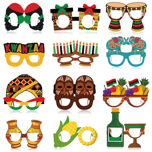Pajean 36 Pcs Kwanzaa Party Favor Packs Decoration Kwanzaa Photo Props Paper Glasses Bulk African Theme Eyeglasses for Party Favors, Cultural Celebration Decorations, Red Black Green Event Accessories - style: Kwanzaa