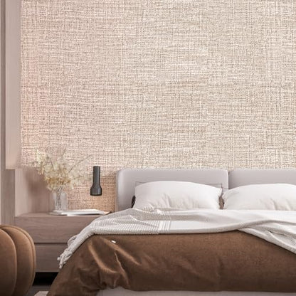 Khaki Grasscloth Peel and Stick Wallpaper 17.3"x1200" Faux Linen Textured Contact Paper Removable Self Adhesive Vinyl Wallpaper for Bedroom Bathroom Kitchen Cabinets - color: Khaki, size: 17.3" x 1200"